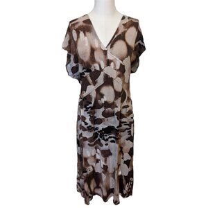 Olsen Germany Womens Maxi Dress Brown Abstract Pattern V Neck T Shirt Office XL